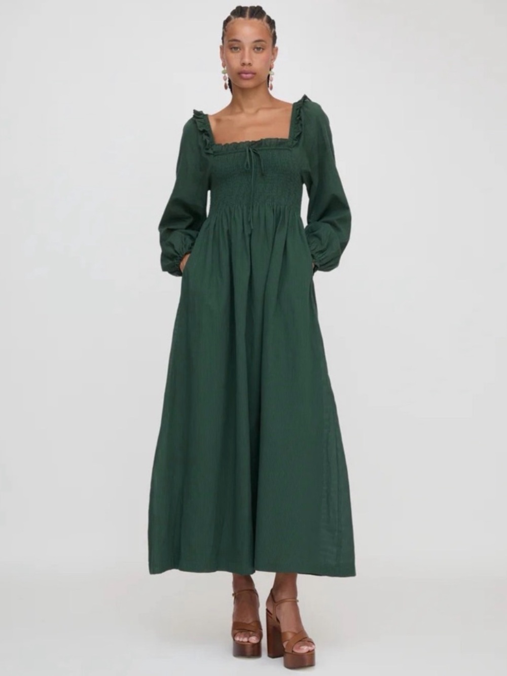 Hill House Scarlett Long Sleeve Maxi Dress - Forest Green